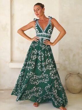 Green Floral Maxi Skirt & Matching Green Floral One-Piece Swimsuit